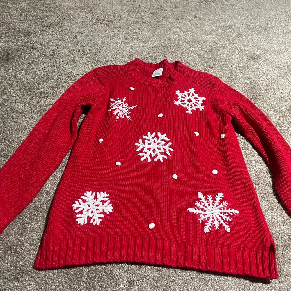 Avon Red Sweater with White Snowflakes